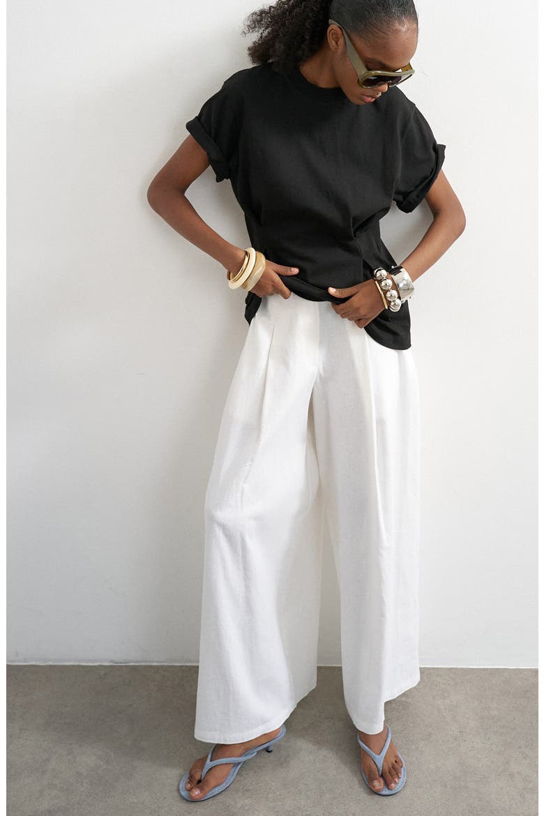 Linen Blend Wide Leg Pants, Alternate, color, WHITE