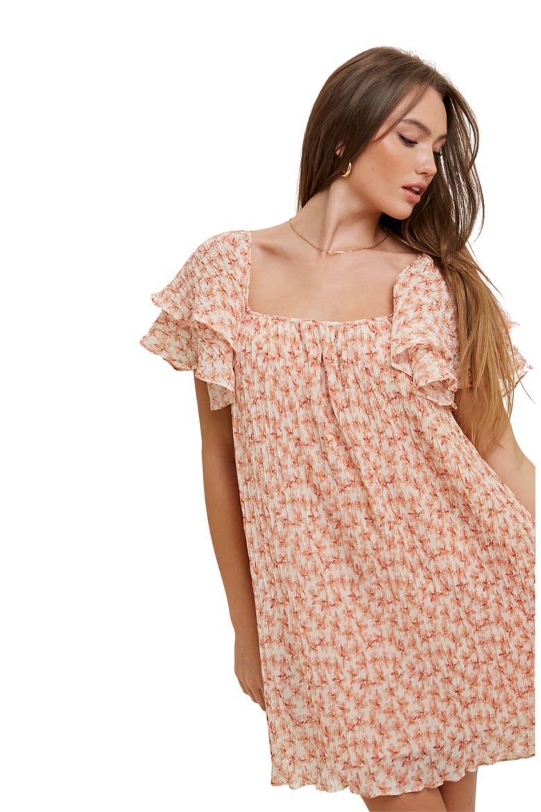 Floral Pleated Minidress, Alternate, color, APRICOT