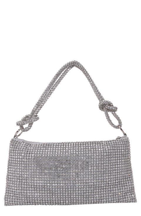 Rhinestone Top Zip Shoulder Bag