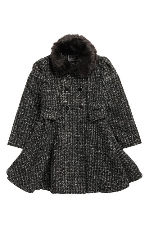 Kids' Princess Faux Fur Collar Double Breasted Tweed Coat (Big Kid)