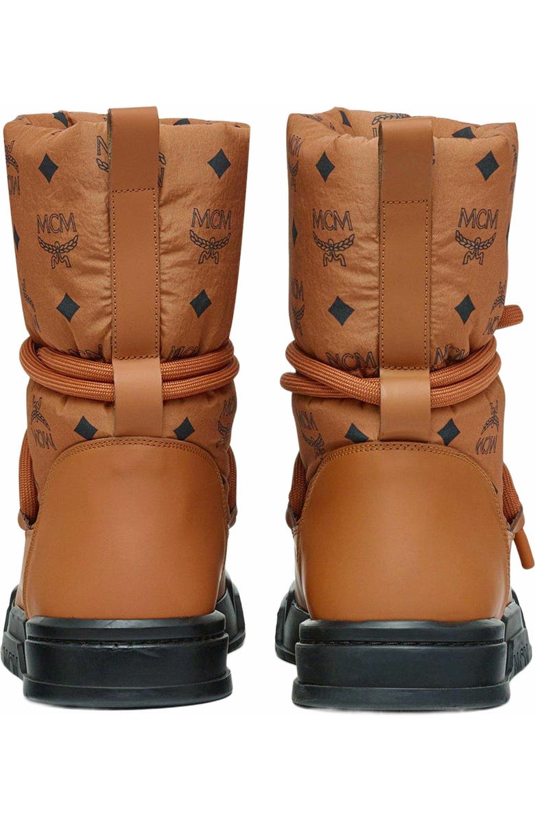 MCM Skyward Ankle Boots in Padded Monogram Nylon, Alternate, color, Cognac