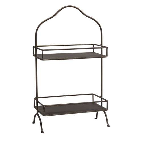 Storied Home Decorative Metal 2 Tier Tray With Handle In Black