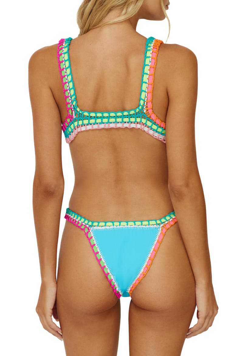 Colorful Whipstitch Trim Triangle Bikini Top, Alternate, color, PACIFIC BLUE