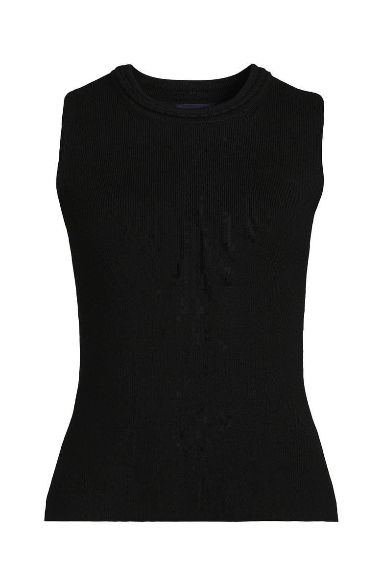 Lands' End Cotton Viscose Braided Neck Tank Sweater, Alternate, color, Black
