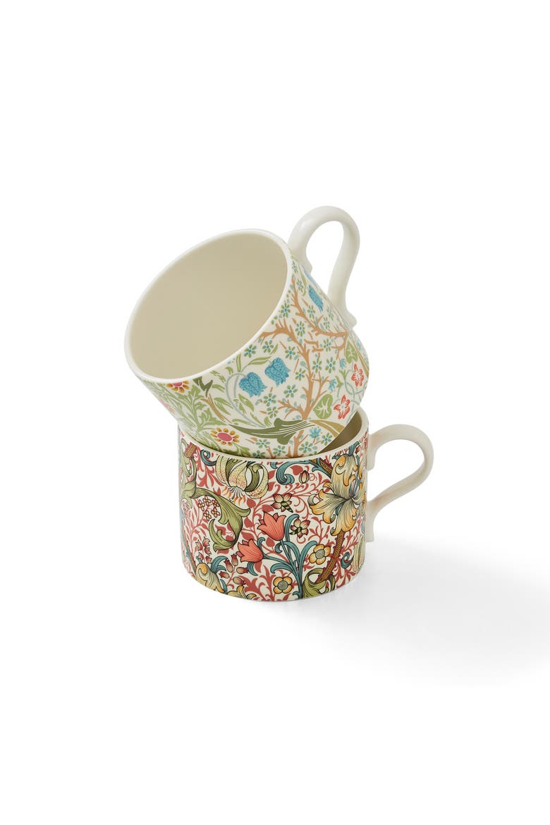 Morris & Co Set of 2 Porcelain Mugs, 12 oz, Alternate, color, Blackthorn & Golden Lily