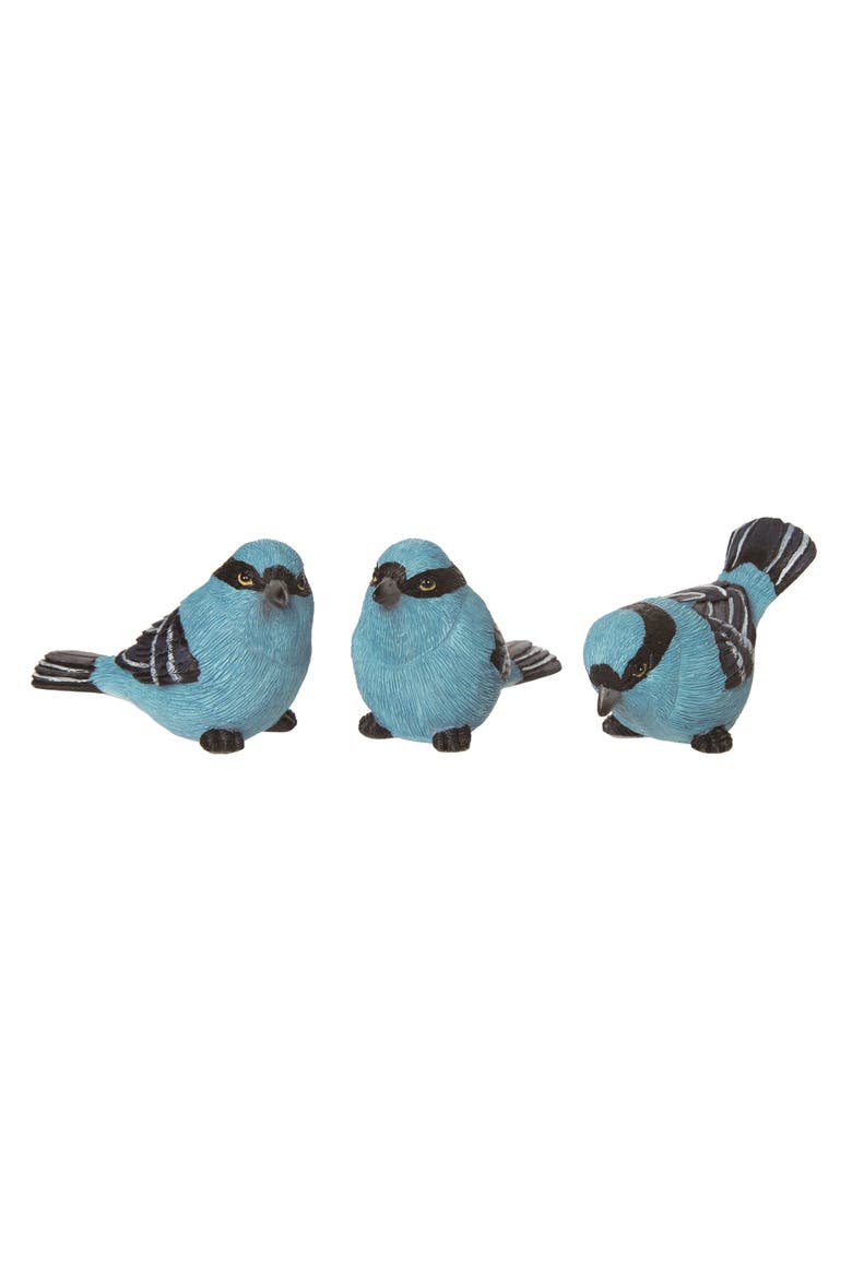 Resin 4 Inch Blue Spring Masked Birds Set of 3 Decorative Objects for Spring Home Decor Polyresin, Main, color, Blue