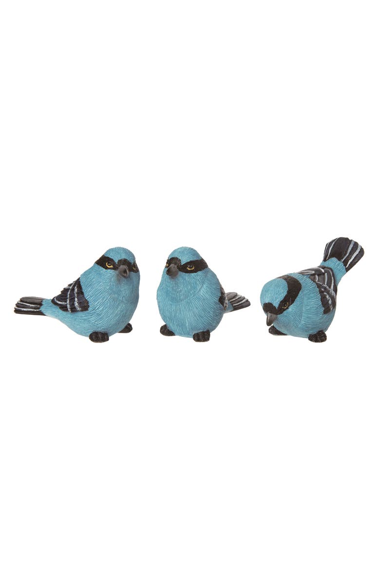 Transpac Resin 4 Inch Blue Spring Masked Birds Set of 3 Decorative Objects for Spring Home Decor Polyresin, Main, color, Blue