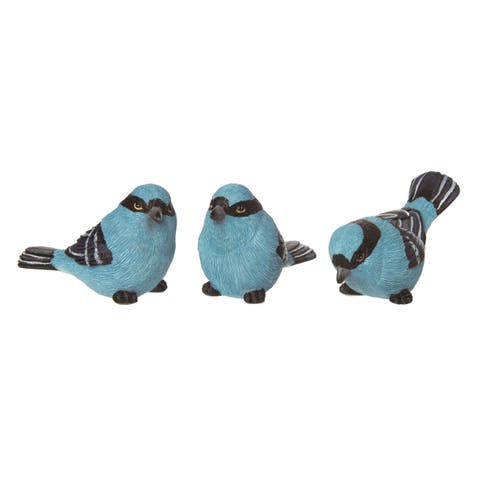 Resin 4 Inch Blue Spring Masked Birds Set of 3 Decorative Objects for Spring Home Decor Polyresin