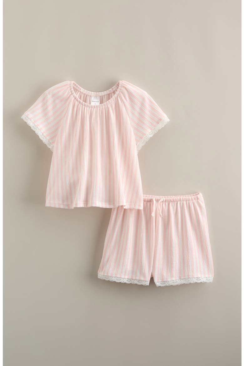 Kids' Lace Trim Shirt & Shorts, Main, color, WHITE- PINK NOVA STRIPE