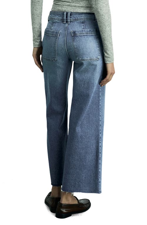 Shop Mango Catherin Raw Hem High Waist Wide Leg Culotte Jeans In Medium Blue