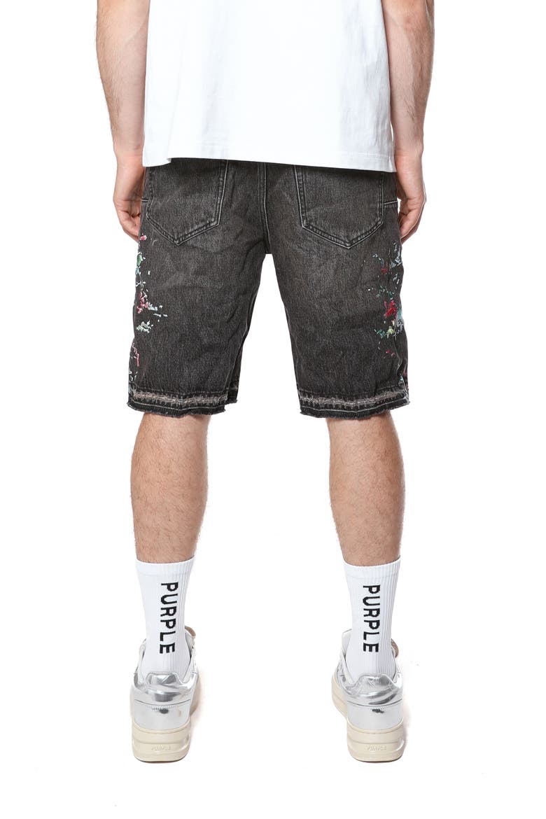 Embroidered Splatter Relaxed Denim Shorts, Alternate, color, BLACK