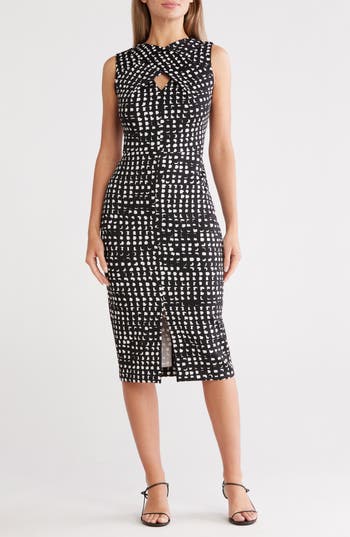 Calvin Klein Dot Cross Front Sheath Dress In Black