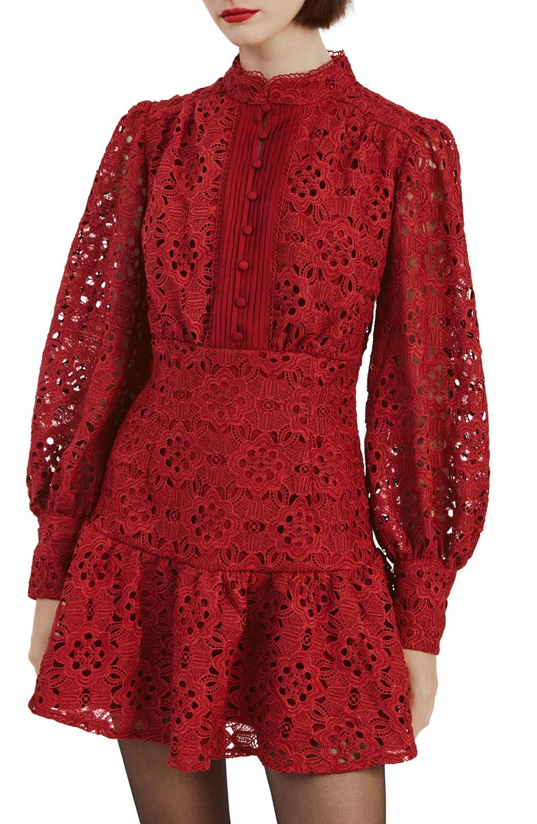 Bardot Remy Long Sleeve Floral Lace Minidress, Alternate, color, 