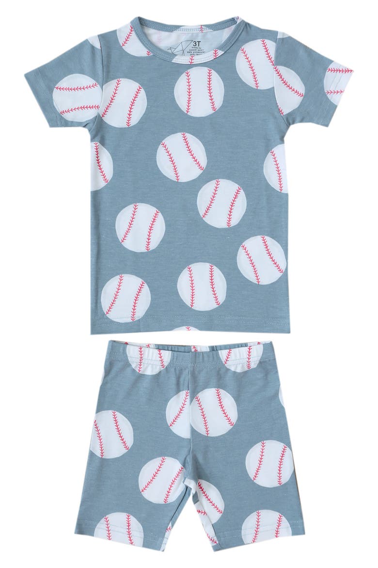 Slugger Fitted Two-Piece Short Pajamas, Main, color, BLUE
