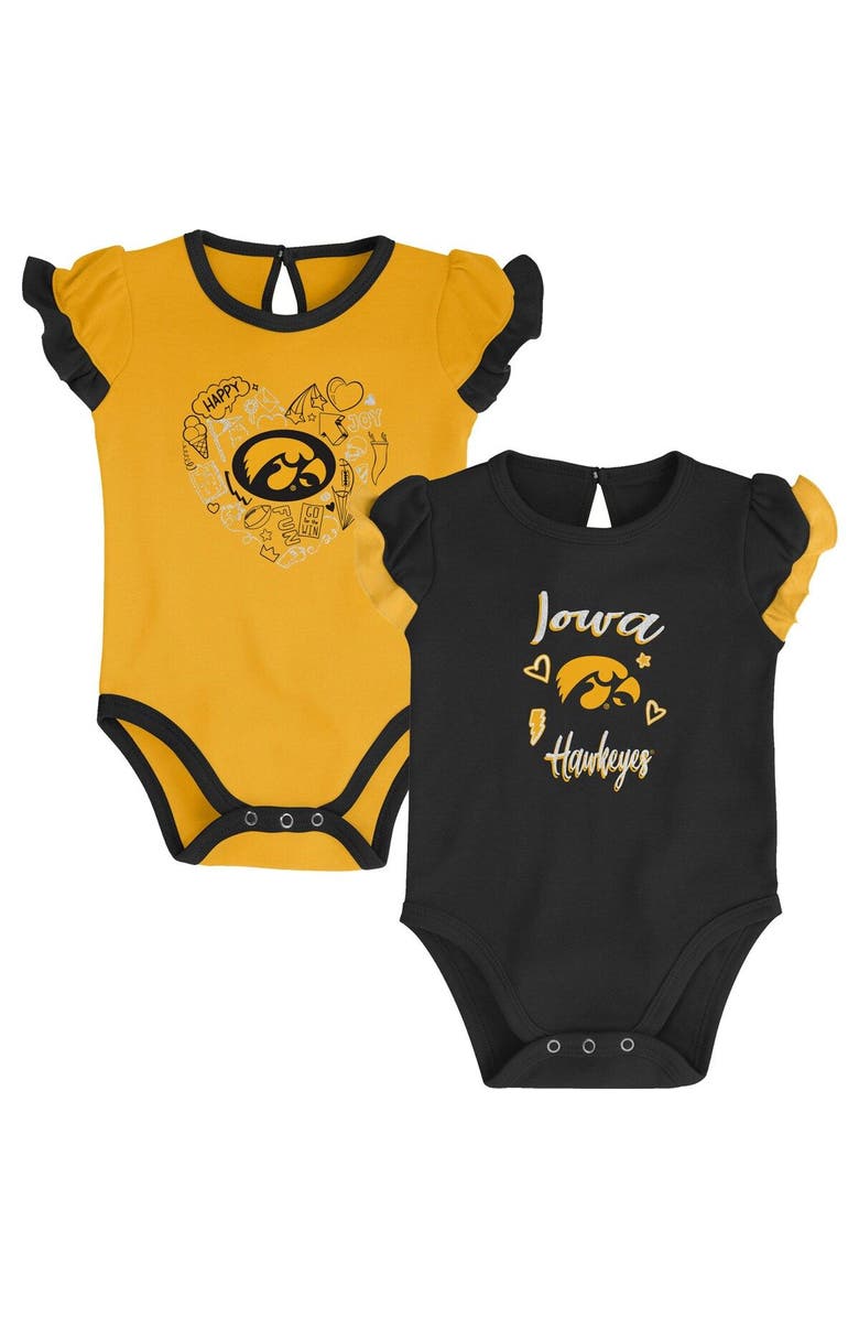 Outerstuff Girls Newborn & Infant Black/Gold Iowa Hawkeyes Too Much Love Two-Piece Bodysuit Set, Main, color,