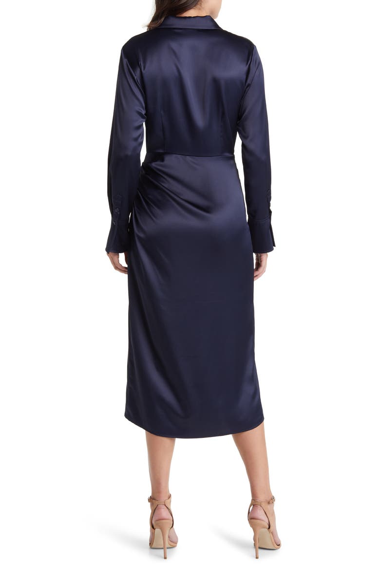 Long Sleeve Satin Shirtdress, Alternate, color, NAVY