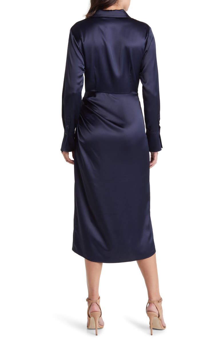 Mila Mae Long Sleeve Satin Shirtdress, Alternate, color, Navy