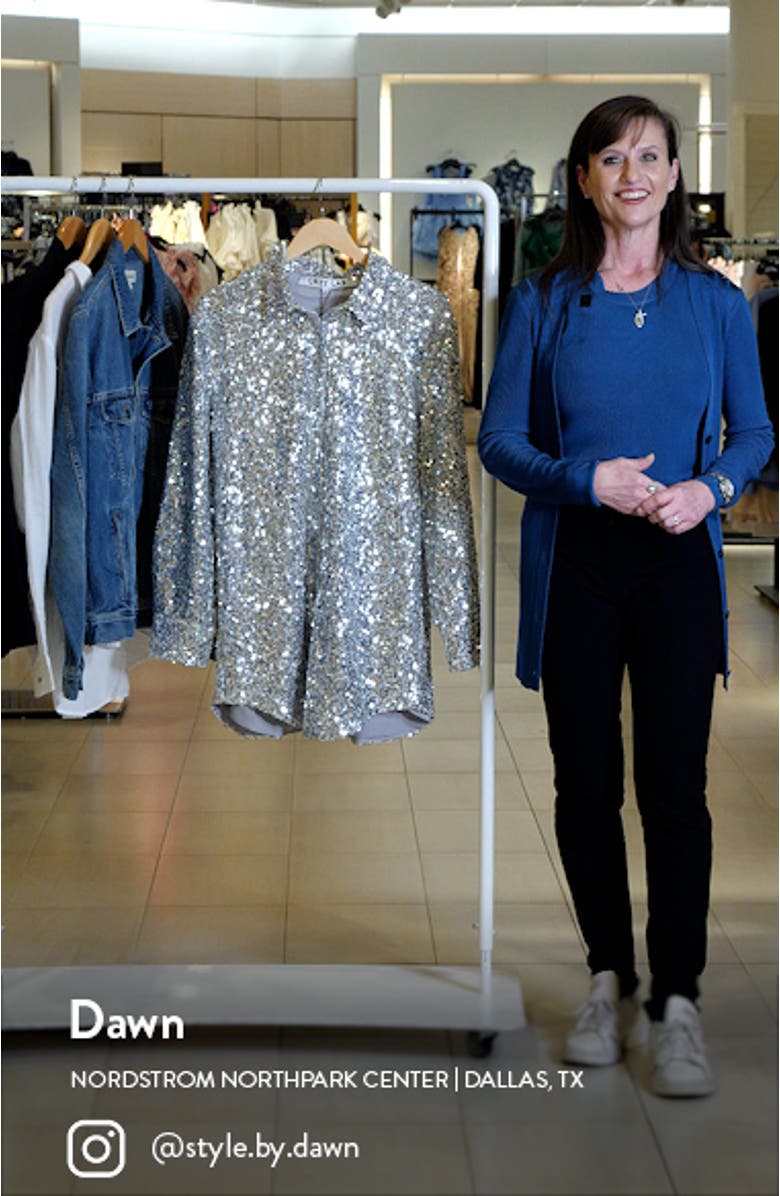Sequin Long Sleeve Mini Shirtdress, sales video thumbnail