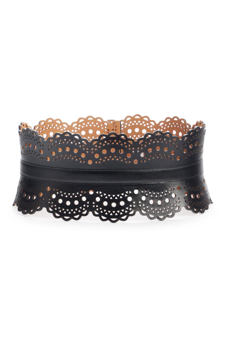 Lambskin Leather Wide Corset Belt, Alternate, color, NOIR