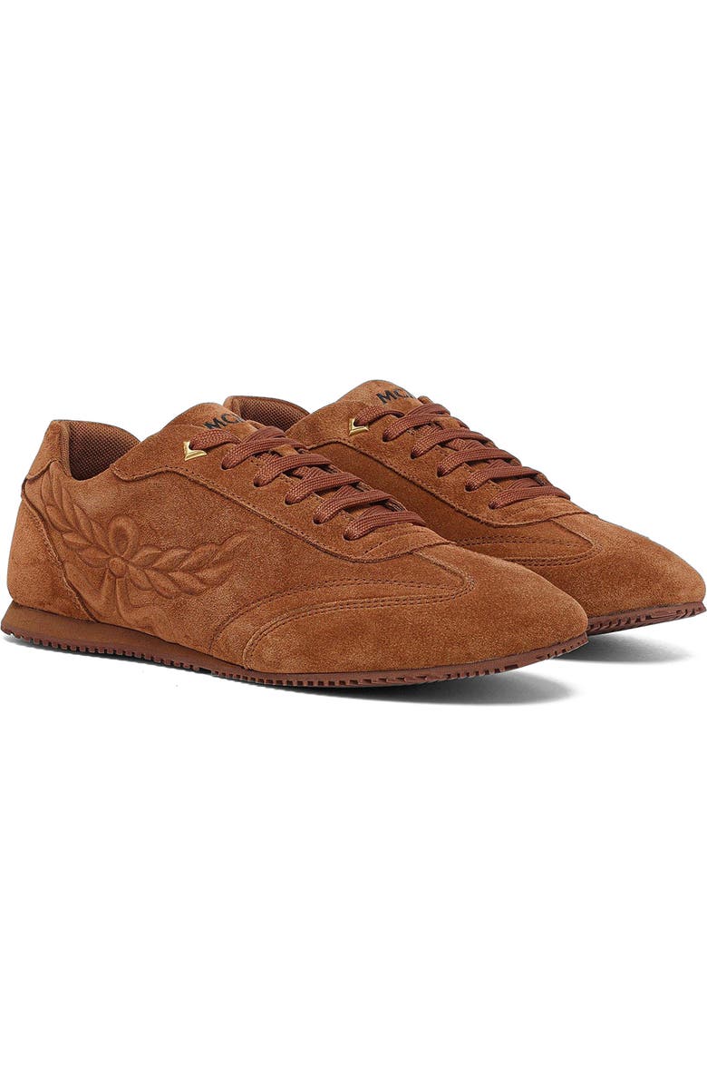 MCM Women's Federlite Lo Sneakers in Laurel Suede Leather, Main, color, Cognac