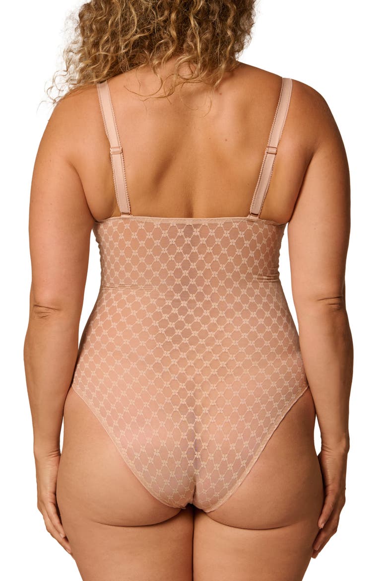 Plume Embroidered Underwire Shaping Bodysuit, Alternate, color, PEAU ROSE