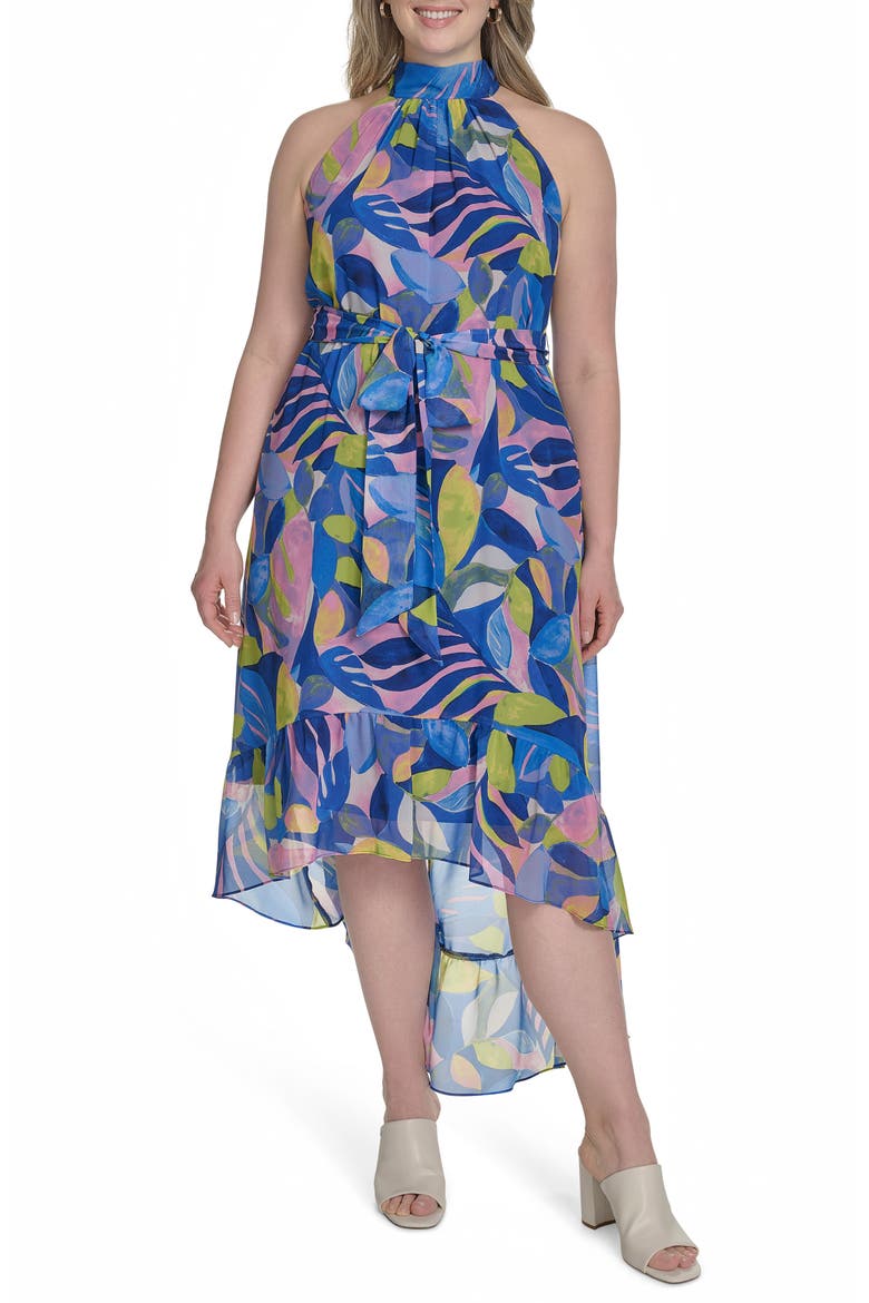 Floral Sleeveless High-Low Dress, Main, color, BLUE MULTI