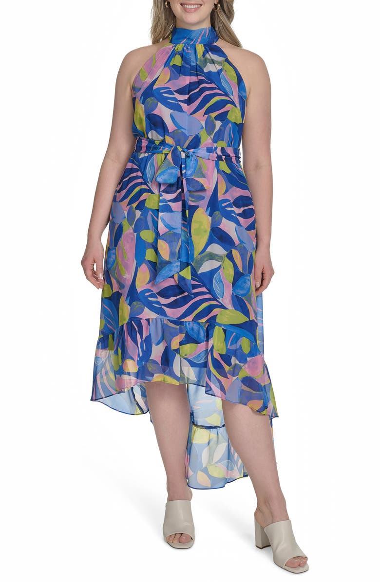 Eliza J Floral Sleeveless High-Low Dress, Main, color, Blue Multi