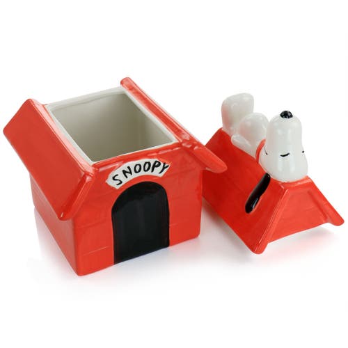 Gibson Classic Snoopy Dog House Durastone 11.2in Cooke Jar In Red