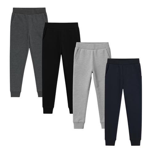 4 Pack Boys Fleece Joggers with Pockets Warm Athletic Sweatpants for Kids