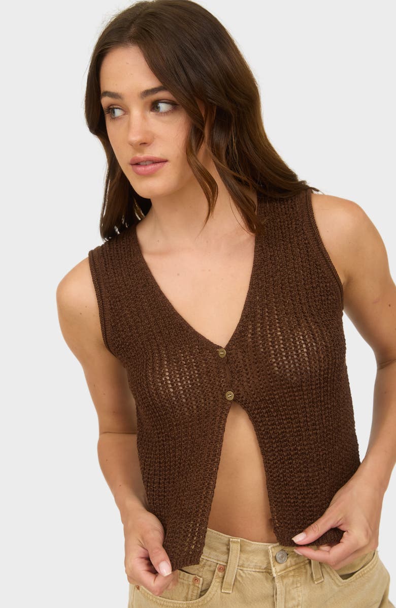 Blu Pepper Button Front Knit Sleeveless Top, Alternate, color, Brown