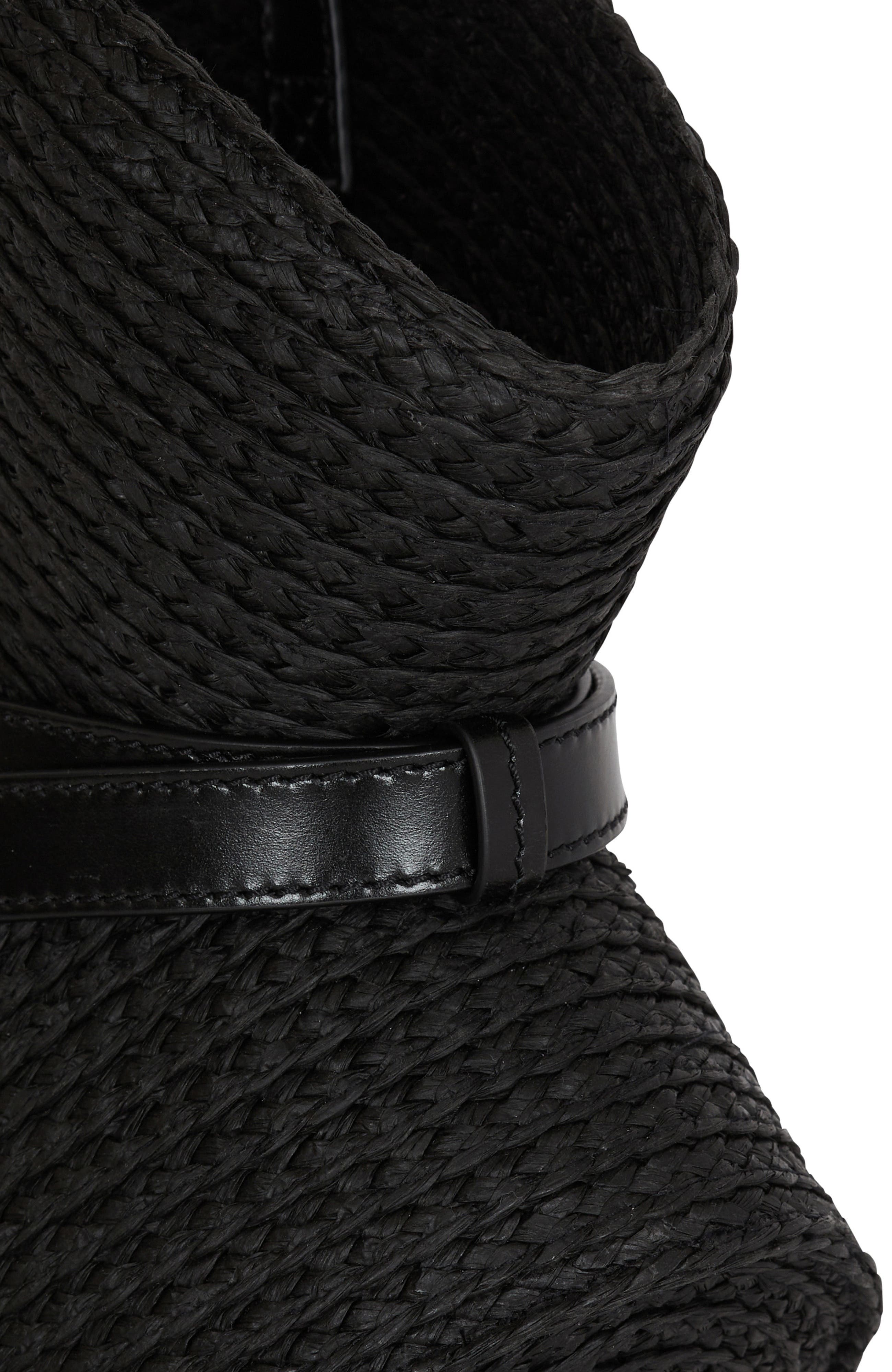 Shuffle Medium bag in calfskin leather and raffia, Alternate, color, black