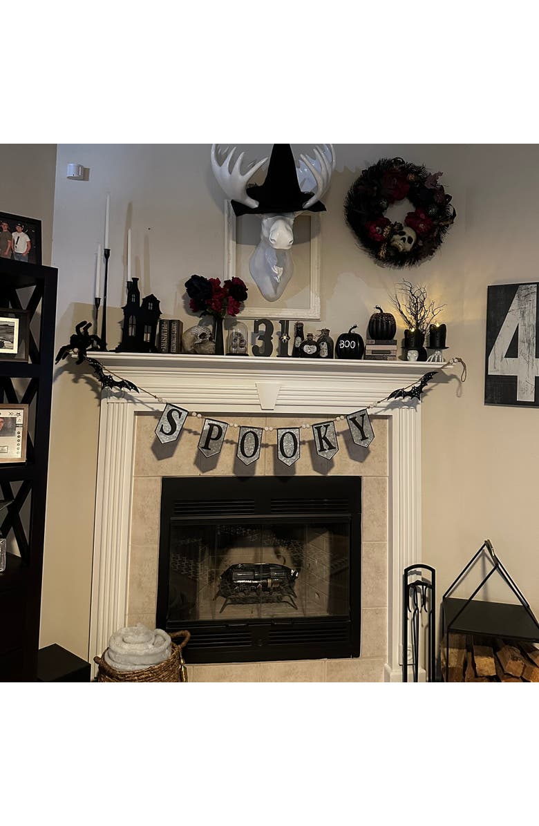 Northlight 7'  Metal Gray and Black SPOOKY Halloween Bat Banner, Alternate, color, Gray