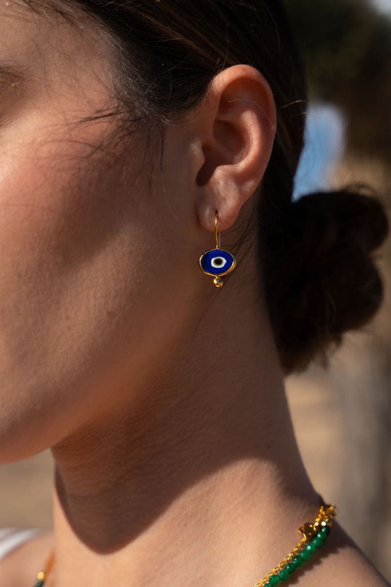 Alara Evil Eye Drop Earrings, Alternate, color, Brass
