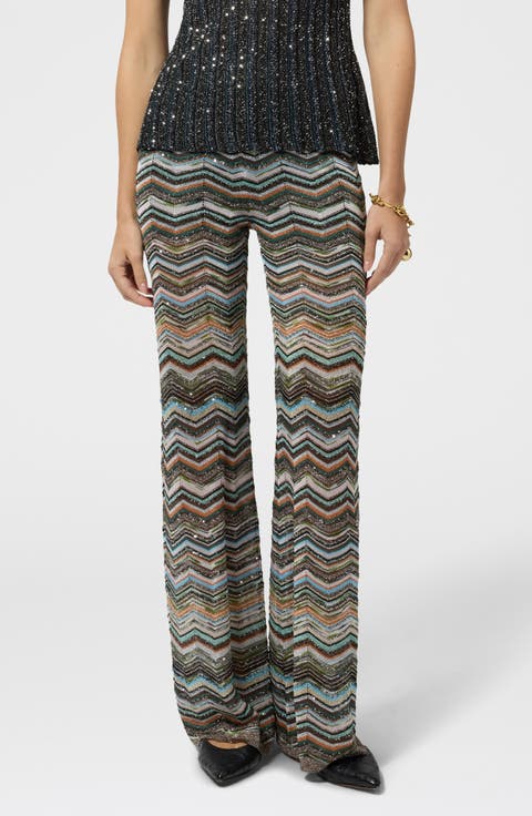 Sequin Metallic Zigzag Stripe Sweater Pants