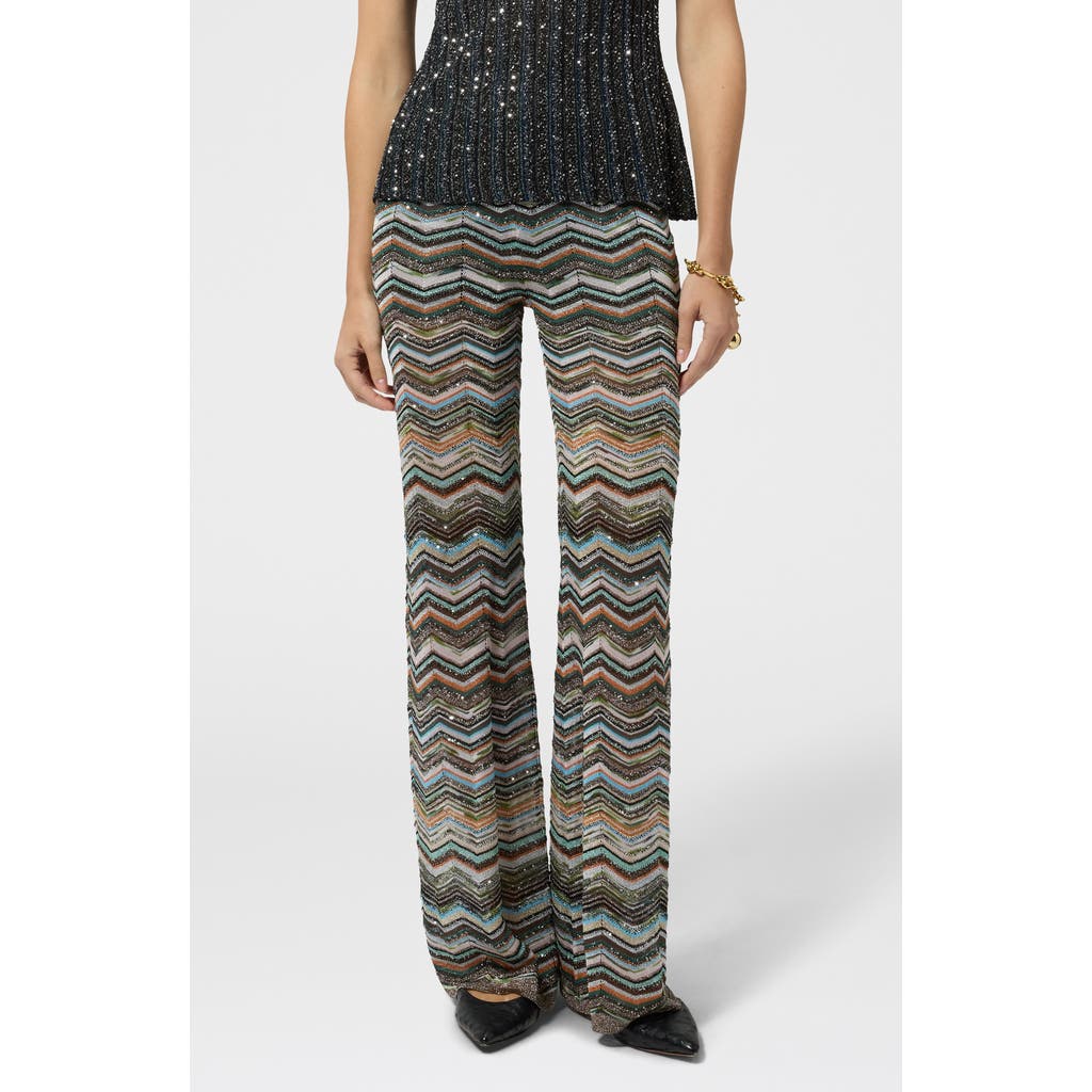 Missoni Sequin Metallic Zigzag Stripe Sweater Pants In Black Multi