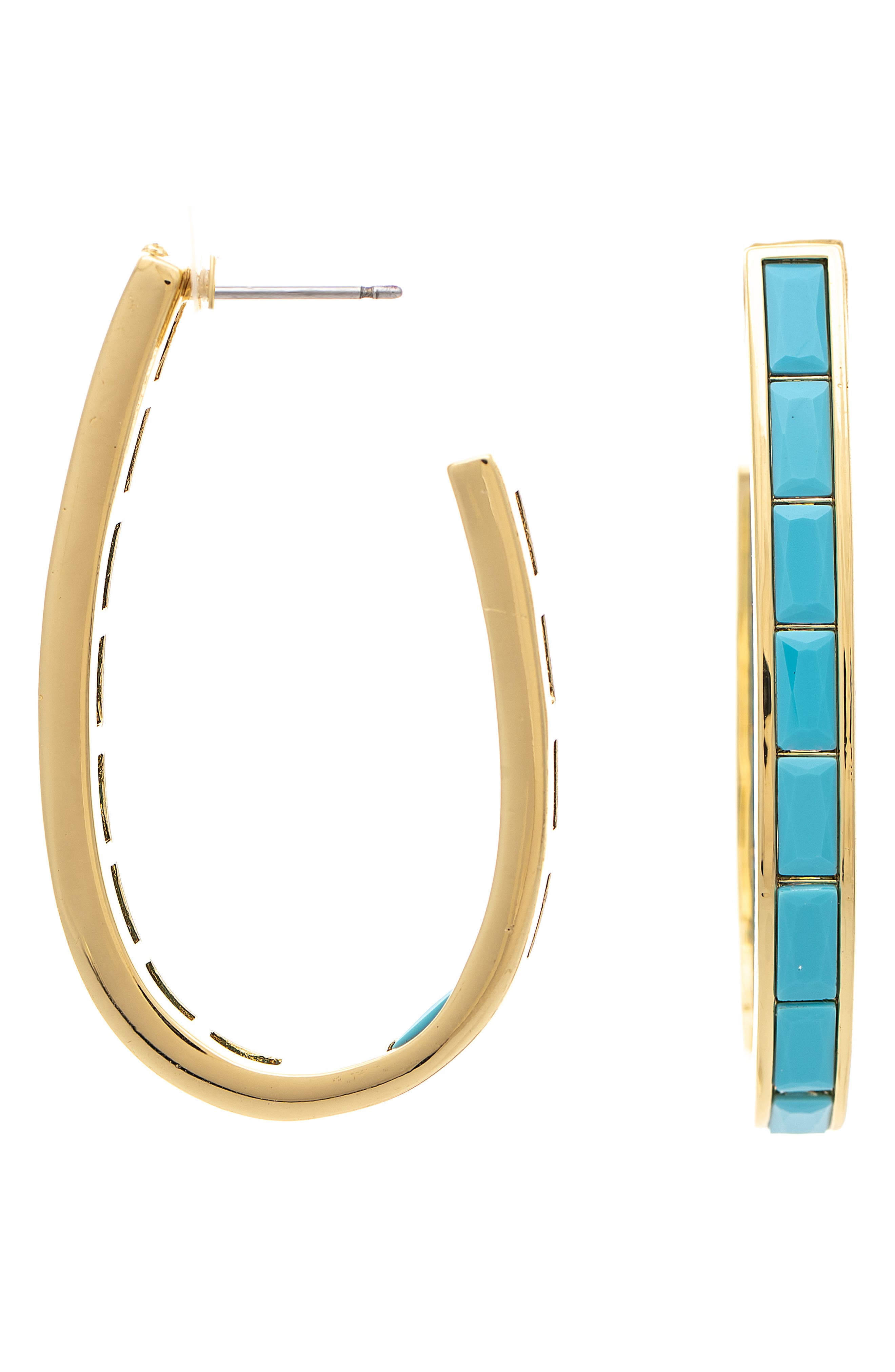 RIVKA FRIEDMAN Turquoise Elongated Hoop Earrings