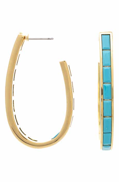 RIVKA FRIEDMAN Turquoise Elongated Hoop Earrings