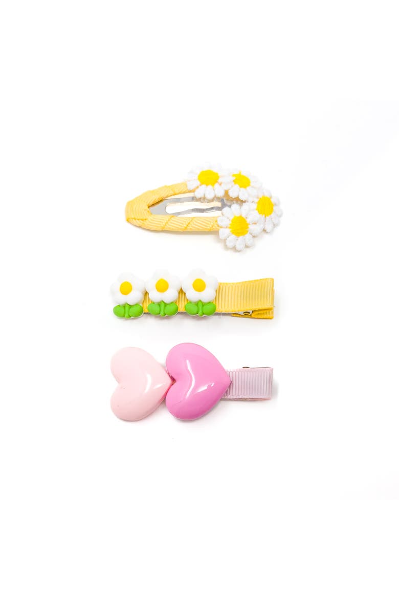 3pc Hair Clip Set - Heart & Daisy Charm, Alternate, color, Daisy Lemon Pop