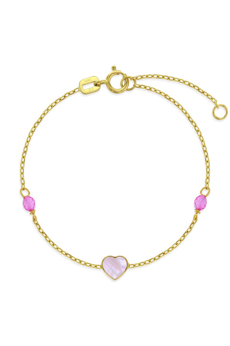 14k Mother of Pearl Hearts Girls Bracelet, Main, color, White