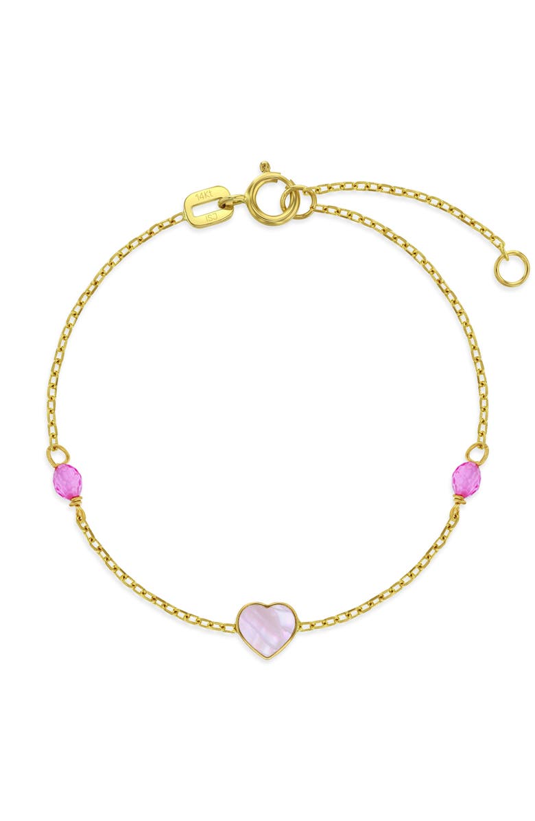 In Season Jewelry 14k Mother of Pearl Hearts Girls Bracelet, Main, color, White