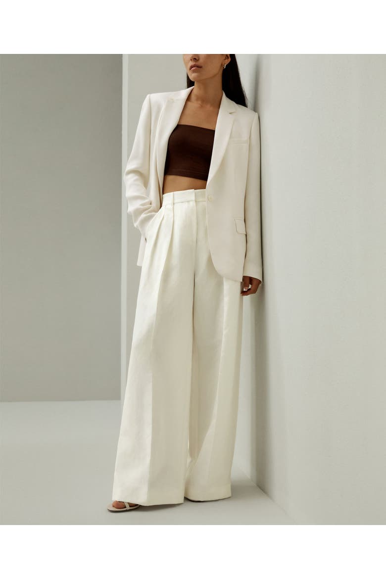 Women's Front-Pleated Silk-Linen Blend Trousers, Alternate, color, Natural White