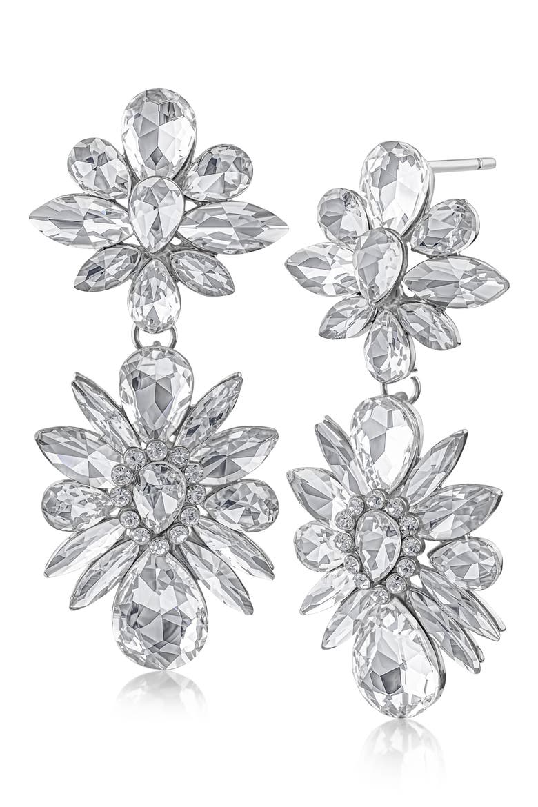 Crystal Cluster Double Drop Earrings (Nordstrom Exclusive), Main, color, SILVER