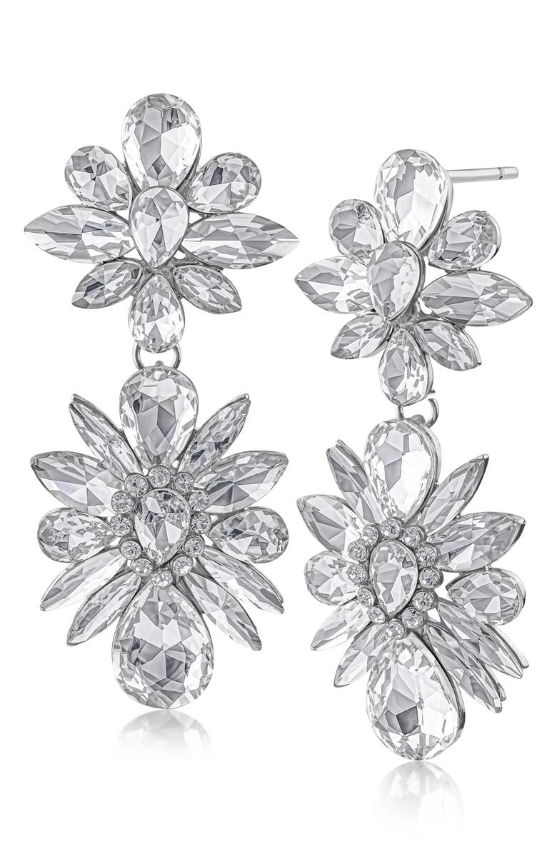 JARDIN Crystal Cluster Double Drop Earrings, Main, color, 