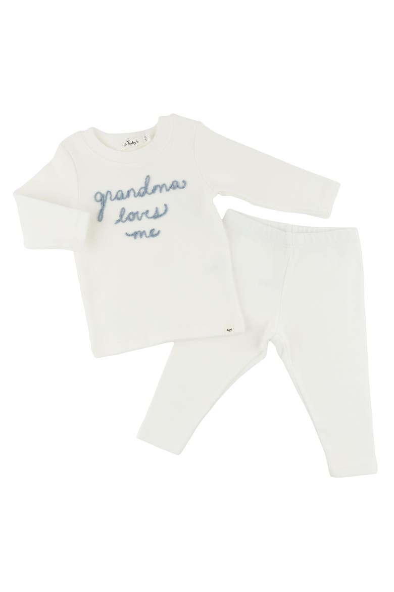 Grandma Loves Me Fog Embroidered Two Piece Set, Alternate, color, Cream