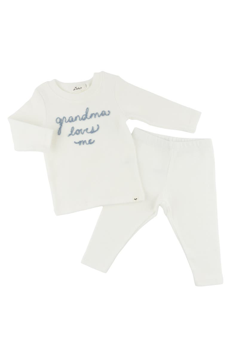oh baby! Grandma Loves Me Fog Embroidered Two Piece Set, Alternate, color, Cream