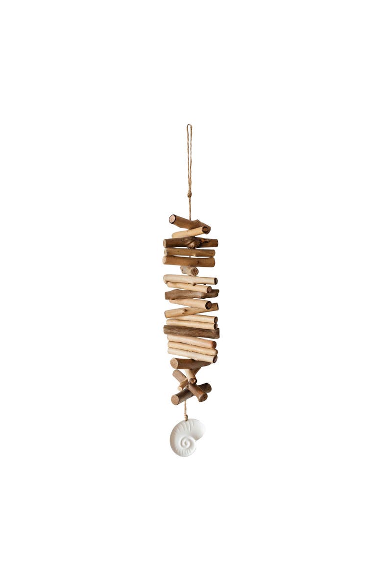 Seashell Driftwood Hanging Accent Natural Wood Metal & Rope, Alternate, color, Brown