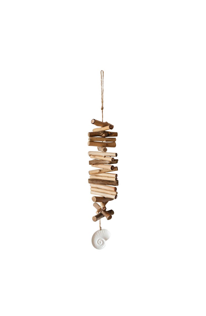 Foreside Home and Garden Seashell Driftwood Hanging Accent Natural Wood Metal & Rope, Alternate, color, Brown