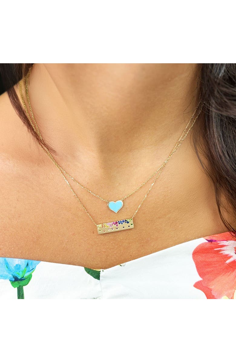 The Lovery Fine Jewelry Rainbow Sapphire Confetti Bar Necklace, Alternate, color, Multicolored Sapphires