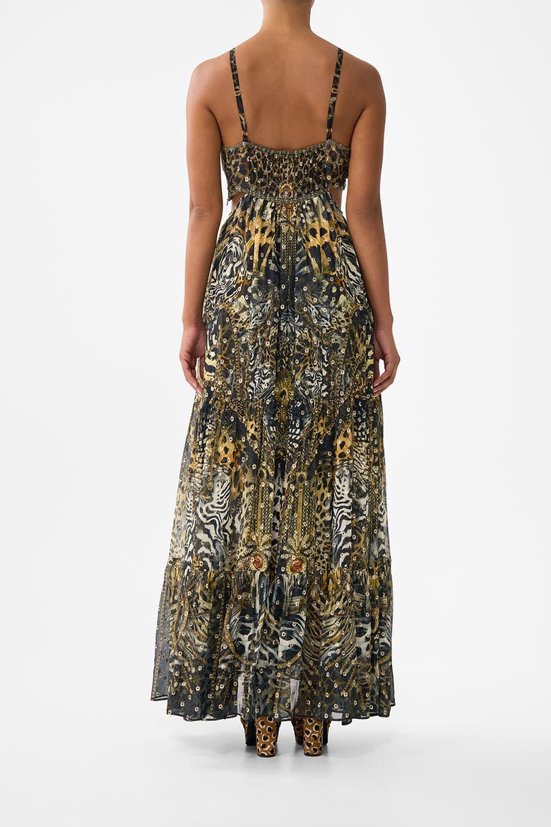 Gathered Cut Out Dress, Alternate, color, Feline Folklore