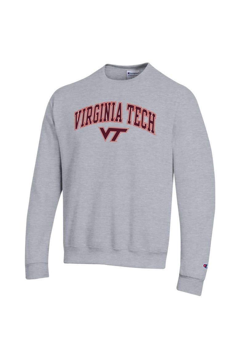 Men's Champion  Heather Gray Virginia Tech Hokies Arch Over Logo Pullover Sweatshirt, Alternate, color, Heather Gray